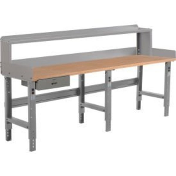 Global Equipment Workbench w/ Shop Top Square Edge, Drawer   Riser, 96"W x 36"D, Gray 318746